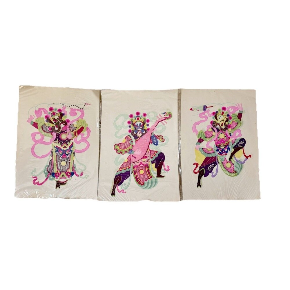 3 Vintage Unframed 9”x13”Chinese Paper Cuts Cuttings Cut Outs Jianzhi Hand Made